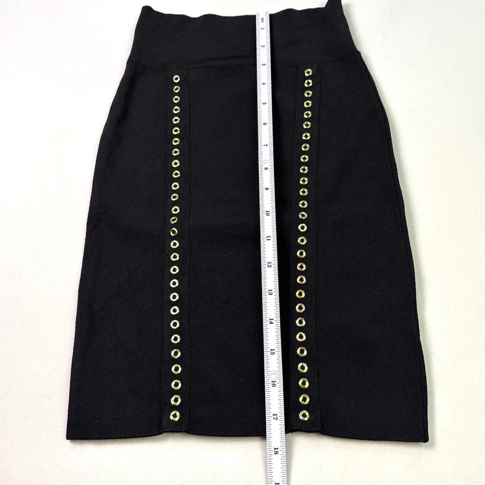 Rock & Republic Black Grommet Bandage Pencil Skirt Gold Eyelet XS High Waist